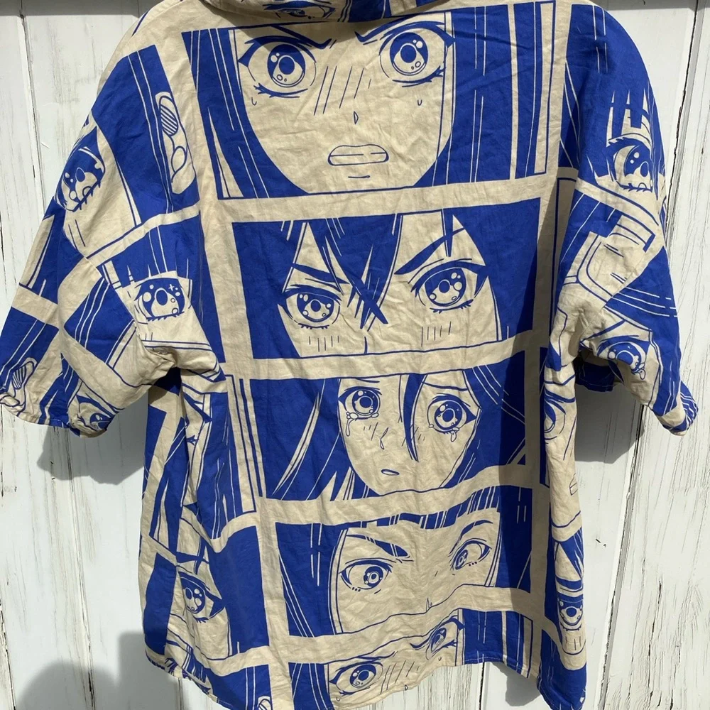 Forever 21 Men’s Blue and Cream Graphic Anime  Shirt Size M - Picture 2 of 5